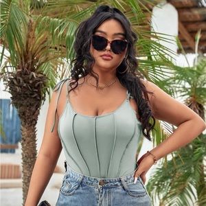 Shein Seam Detail Tie Shoulder Cami Bodysuit
